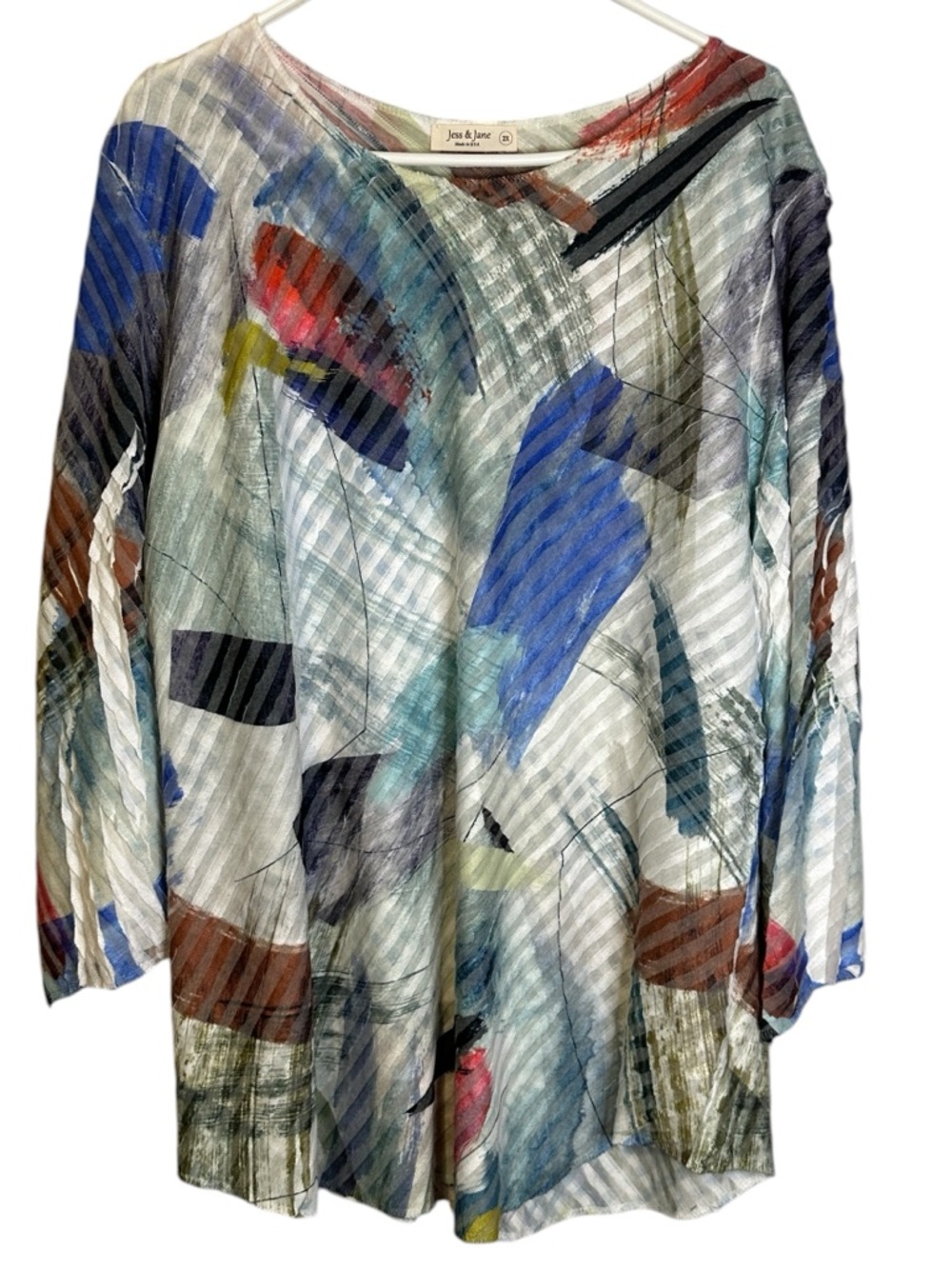 Jess & Jane Abstract Print Tunic Top 2X USA Made Artsy Boho Lightweight Blouse